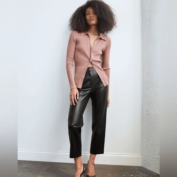 Aritzia Babaton Command Cropped Black Leather Pant Size 2 - Picture 1 of 12